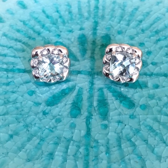 Arielle Ashleigh Jewelry - Cushion Cut Aquamarine and CZ 925 Earrings